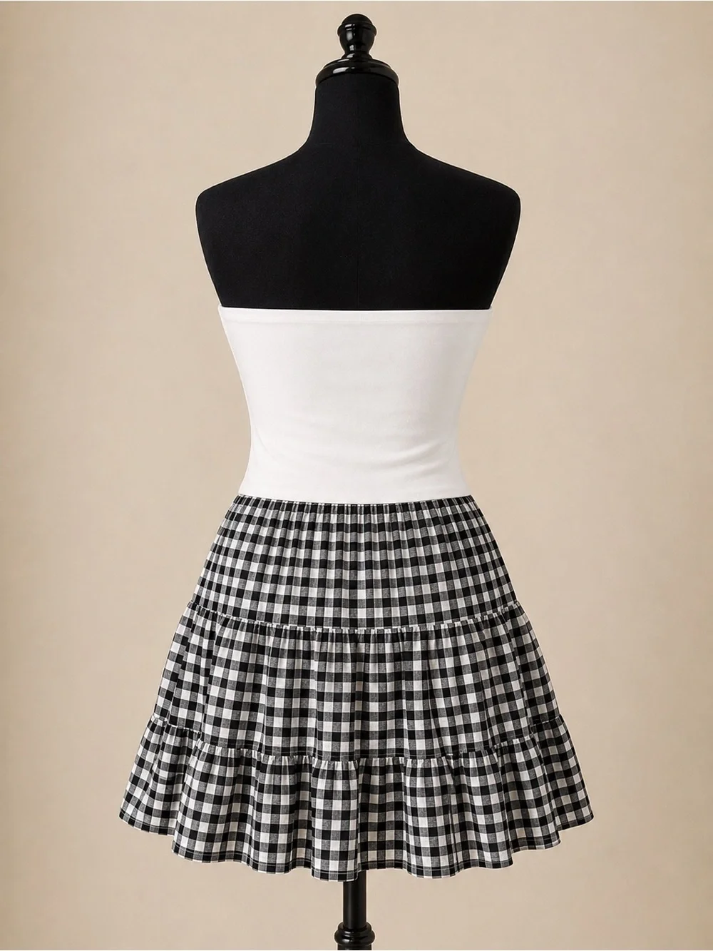 Thirty Thirty Strapless Gingham Tiered Mini Dress Size M Black White NWT - Picture 4 of 17